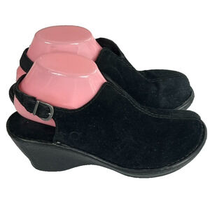 Born Clog Shoes Women's Size 8 Black Suede Wedge Heel Sling Back Casual